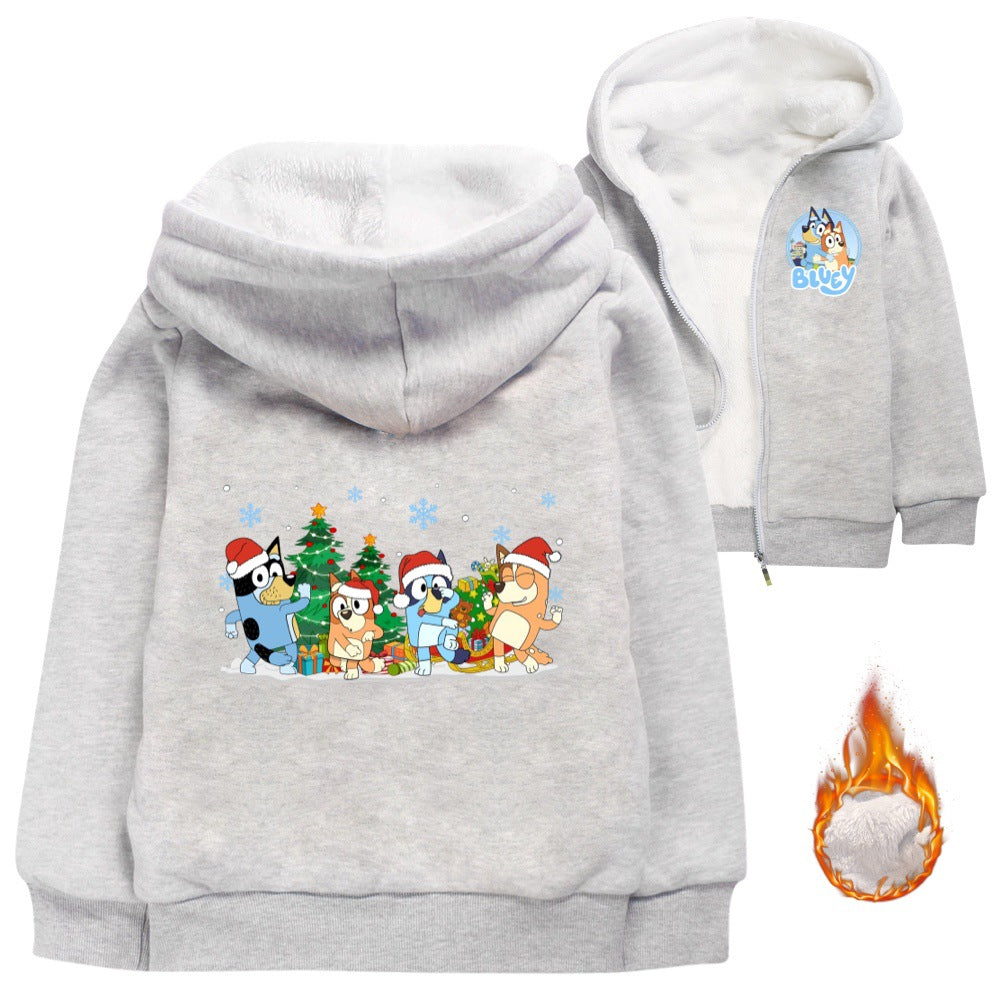 Bluey Christmas Sherpa Lined Hoodie Fleece Sweatshirt Full Zip Hooded Jacket for Kids