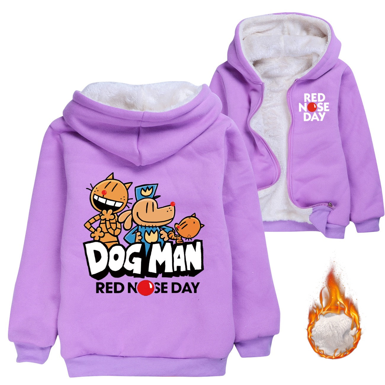 Dog Man Sherpa Lined Hoodie Fleece Sweatshirt Full Zip Hooded Jacket for Kids