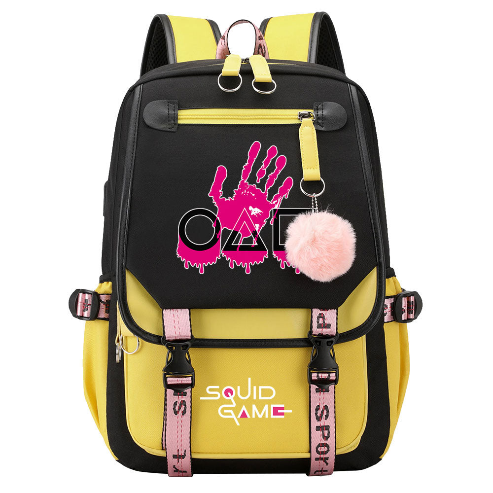 Squid Game Waterproof Backpack School Notebook Travel Bags USB Charging