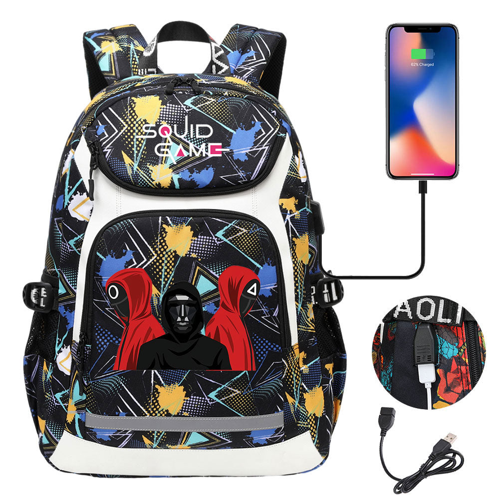 Squid Game USB Charging Backpack School Notebook Travel Bags