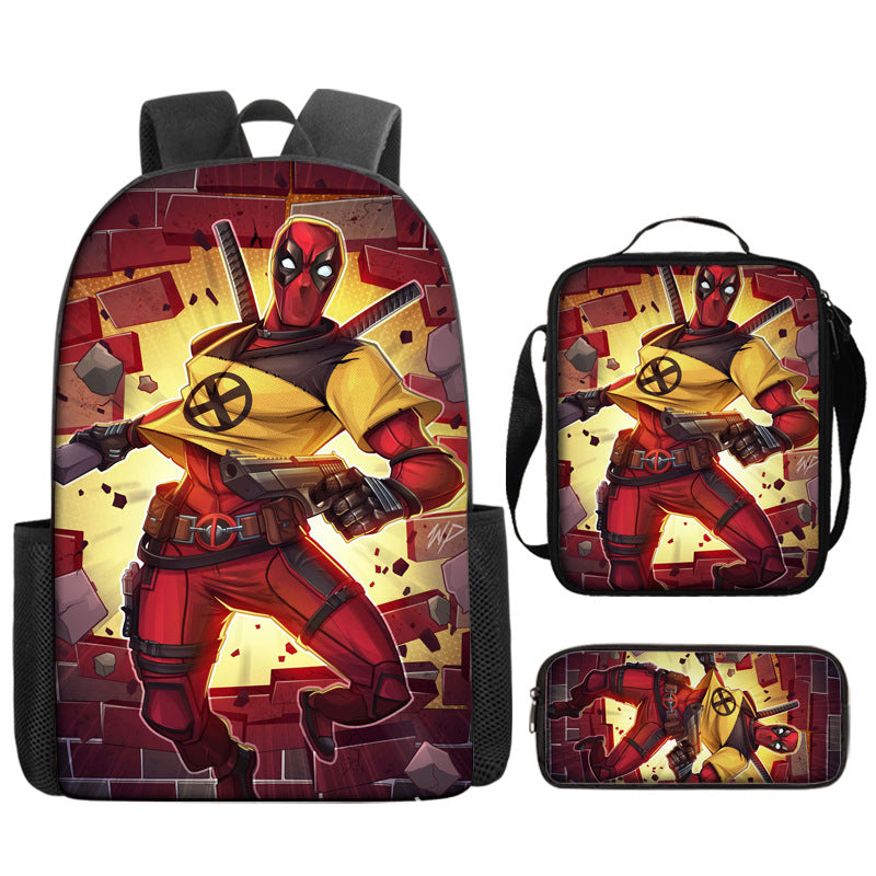 Deadpool Full Printed Backpack Schoolbag Travel Notebook Bag Lunch Bag Pencil Bag for Kids Students 3PCS