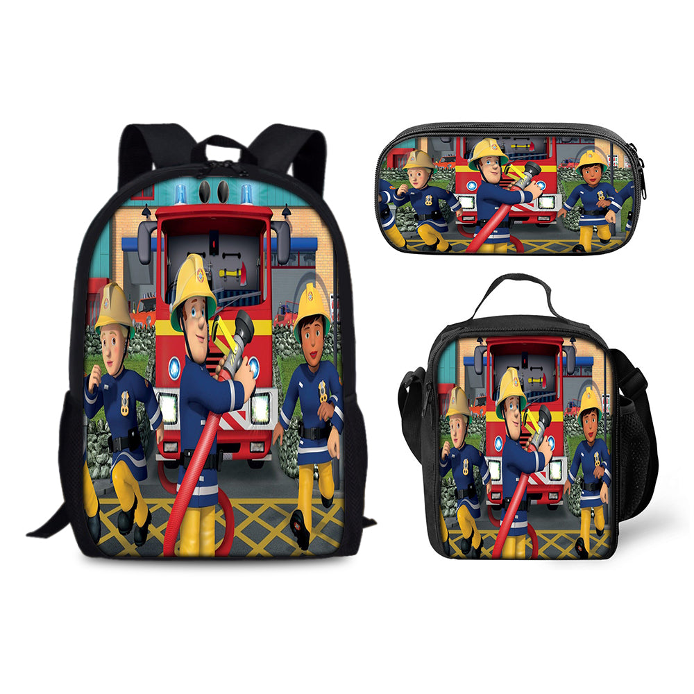 Fireman Sam Backpack Schoolbag Lunch Bag Pencil Bag for Kids Students 3PCS