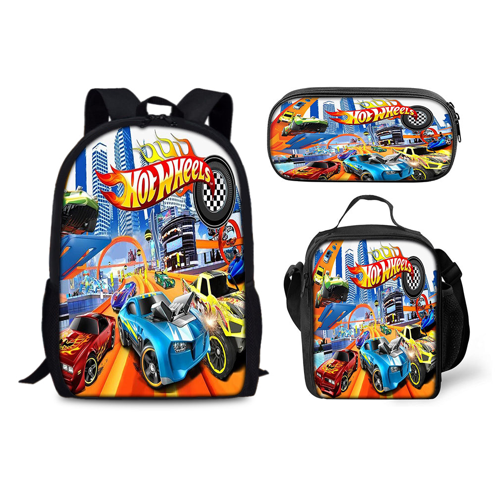 Hot Wheels Backpack Schoolbag Lunch Bag Pencil Bag for Kids Students 3PCS