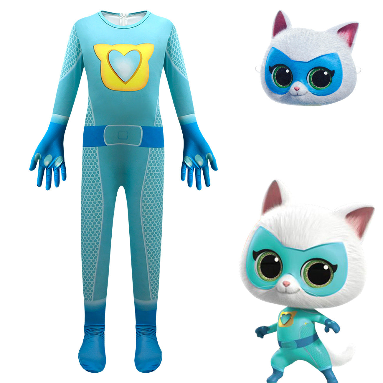 Super Kitties Cosplay Costume with Mask Boys Girls Bodysuit Halloween Fancy Jumpsuits