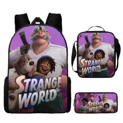 Strange World Full Printed Backpack Schoolbag Travel Notebook Bag Lunch Bag Pencil Bag for Kids Students 3PCS