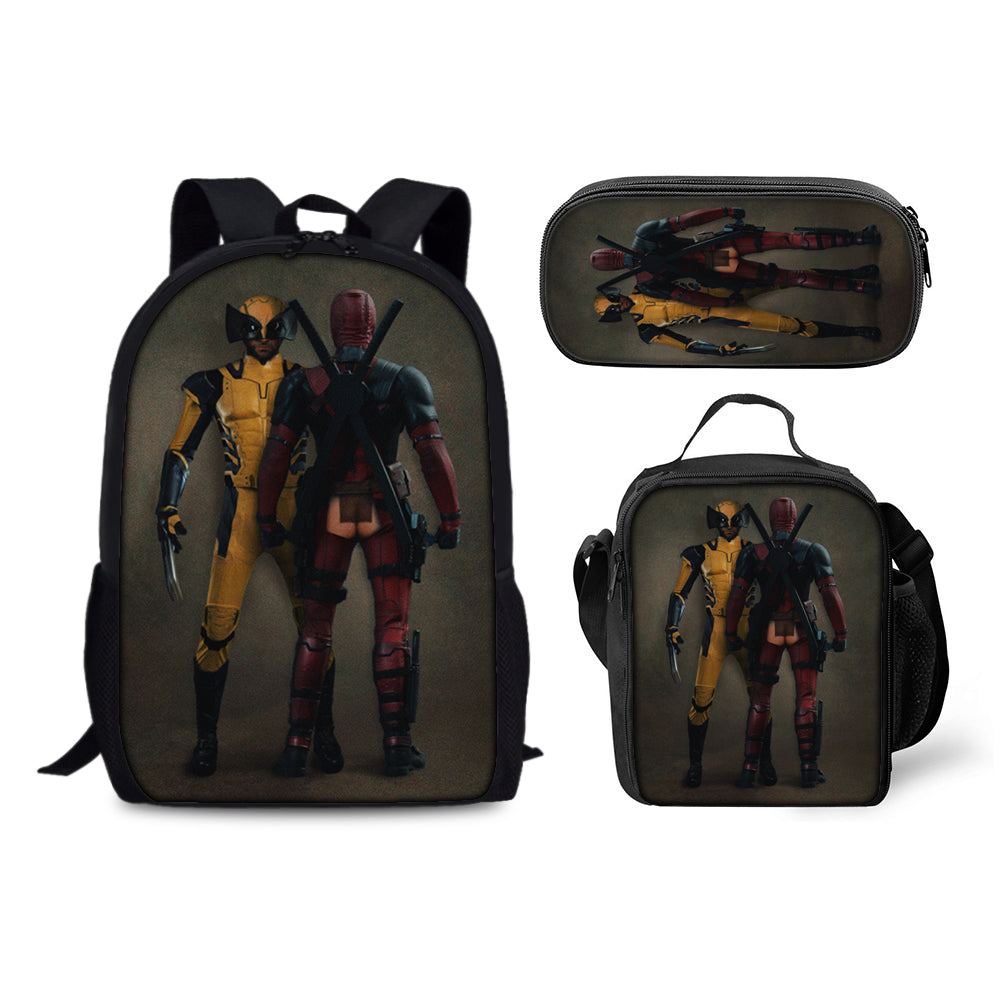 Deadpool and Wolverine Backpack Schoolbag Lunch Bag Pencil Bag for Kids Students 3PCS