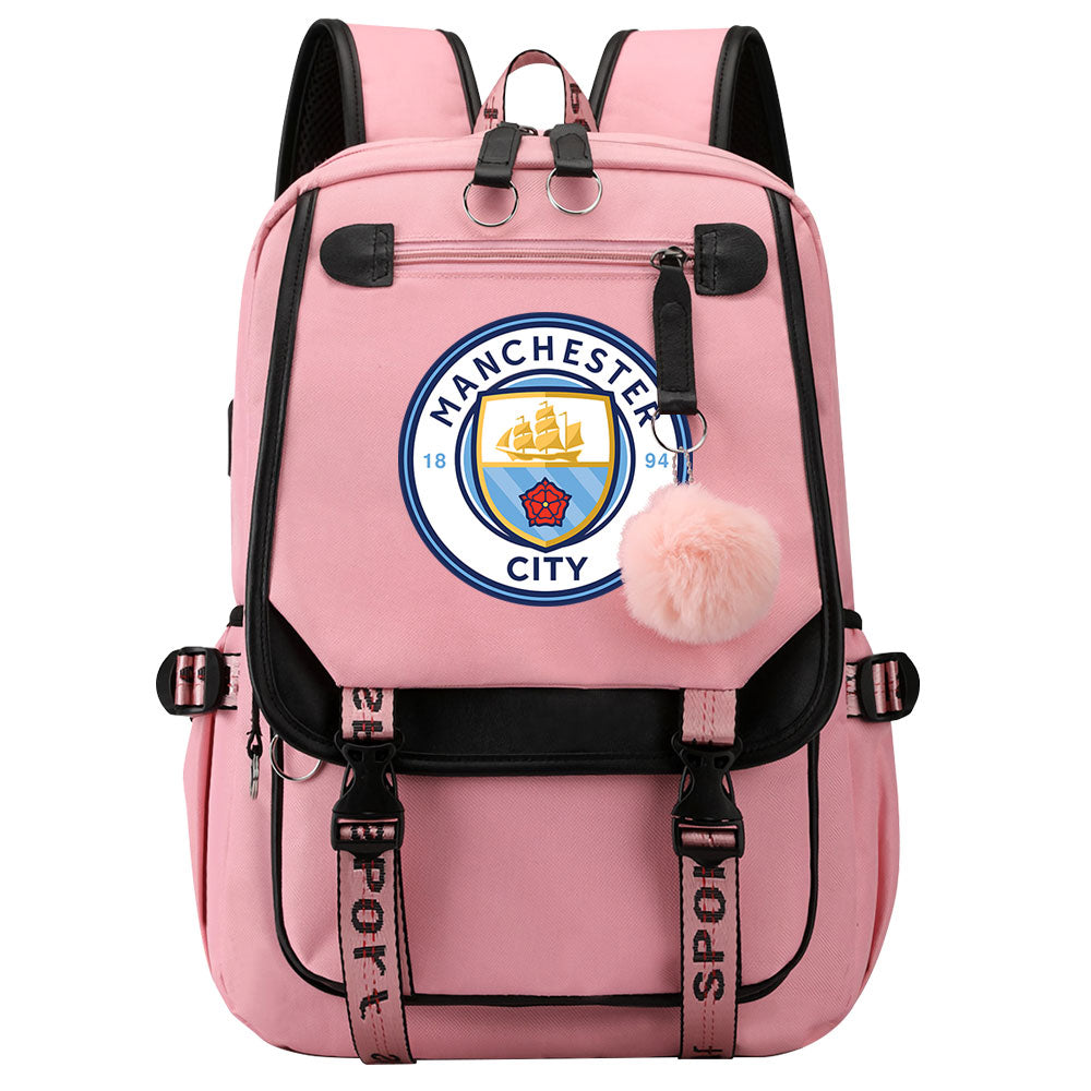 Manchester City Football Club Waterproof Backpack School Notebook Travel Bags USB Charging