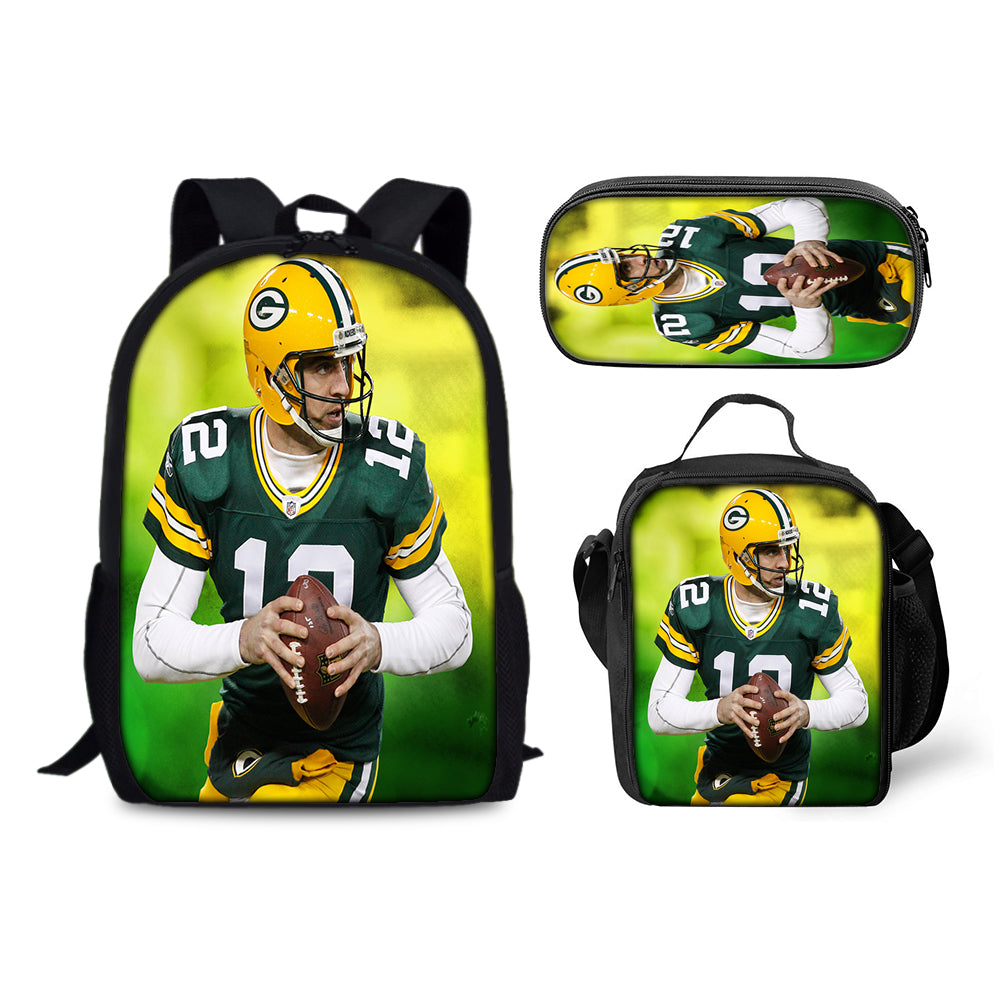 Green Bay Packers Football Team Backpack Schoolbag Lunch Bag Pencil Bag for Kids Students 3PCS