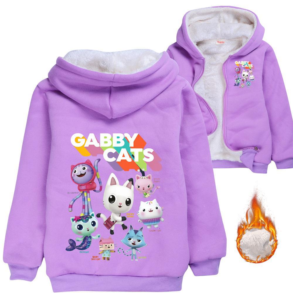 Gabbys Dollhouse Cat Sherpa Lined Hoodie Fleece Sweatshirt Full Zip Hooded Jacket for Kids