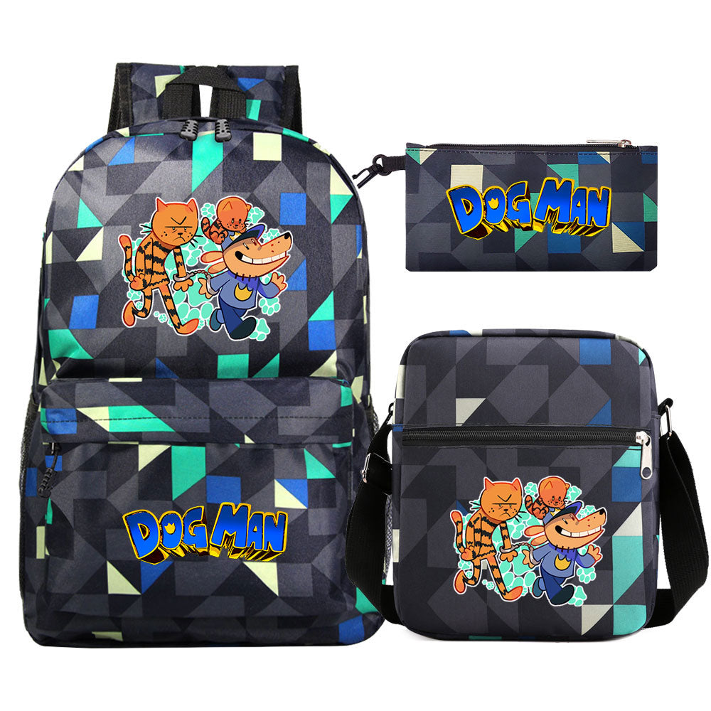 Dog Man Printed Schoolbag Backpack Shoulder Bag Pencil Bag 3pcs set for Kids Students