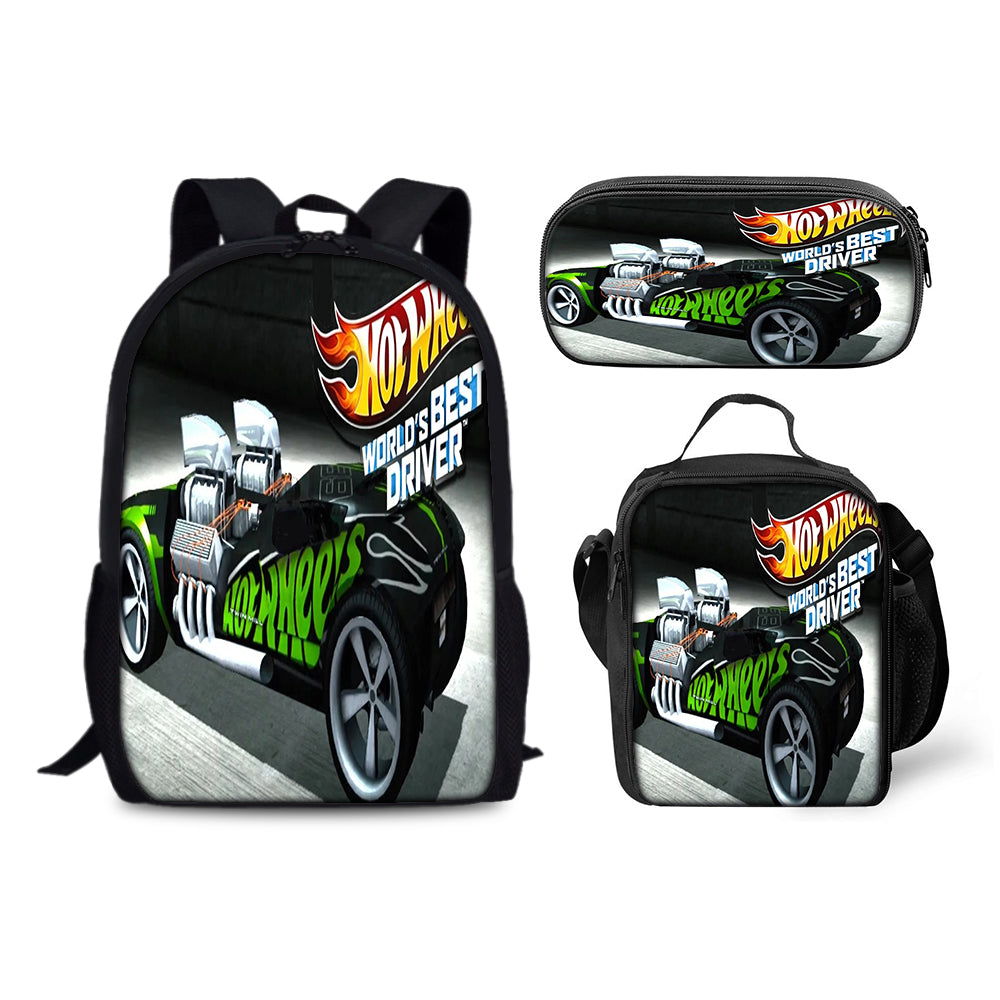 Hot Wheels Backpack Schoolbag Lunch Bag Pencil Bag for Kids Students 3PCS