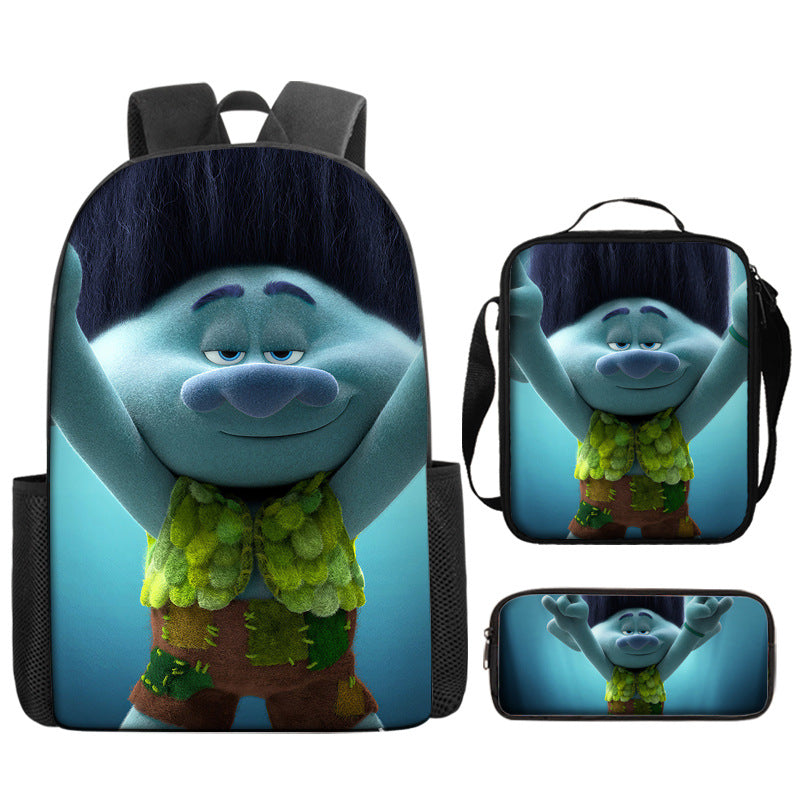 Trolls Full Printed Backpack Schoolbag Travel Notebook Bag Lunch Bag Pencil Bag for Kids Students 3PCS
