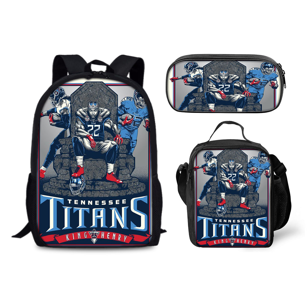 Tennessee Titans Football Team Backpack Schoolbag Lunch Bag Pencil Bag for Kids Students 3PCS