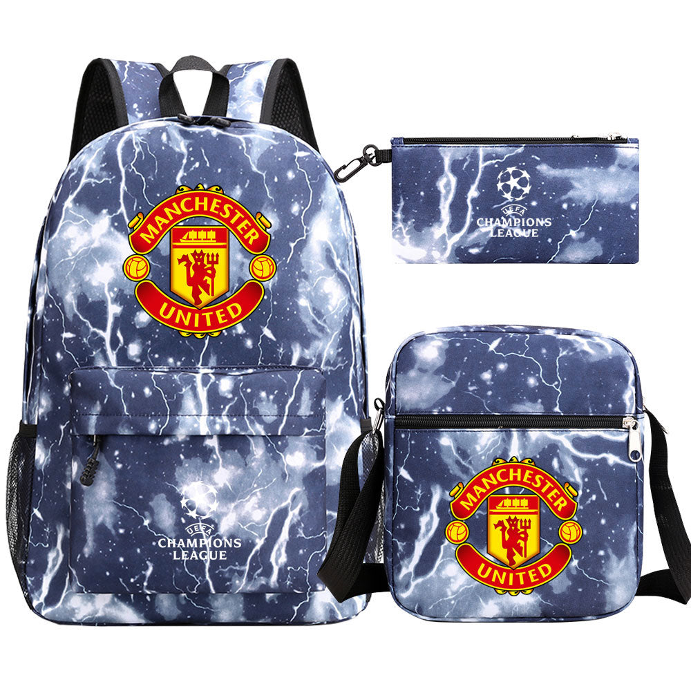 Manchester United Football Club Schoolbag Backpack Shoulder Bag Pencil Bag 3pcs set for Kids Students