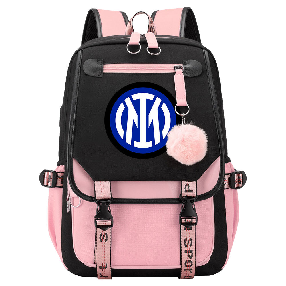 Internazionale Milano Football Club Waterproof Backpack School Notebook Travel Bags USB Charging