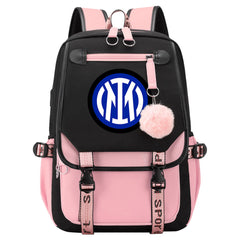 Internazionale Milano Football Club Waterproof Backpack School Notebook Travel Bags USB Charging