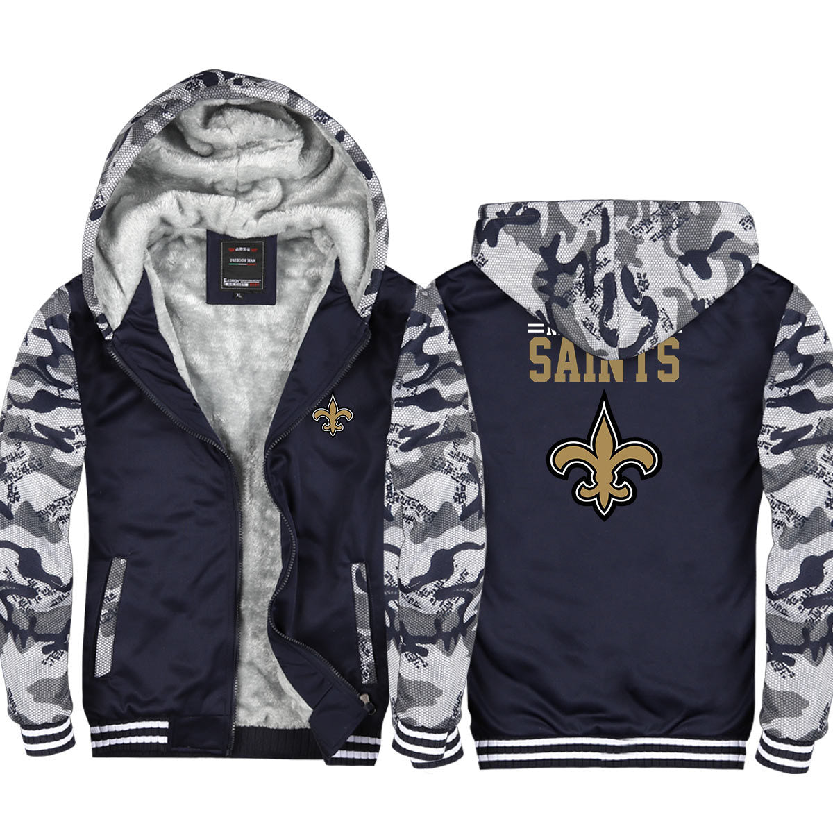 New Orleans Football Saints  Unisex Lined Hoodie Fleece Sweatshirt Full Zipper Hooded Thicken Jacket