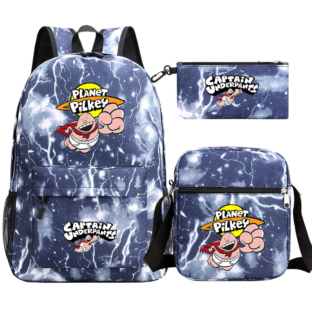 Captain Underpants Printed Schoolbag Backpack Shoulder Bag Pencil Bag 3pcs set for Kids Students