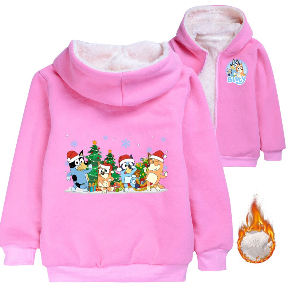 Bluey Christmas Sherpa Lined Hoodie Fleece Sweatshirt Full Zip Hooded Jacket for Kids