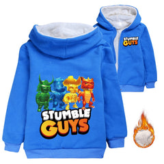 Stumble Guys Sherpa Lined Hoodie Fleece Sweatshirt Full Zip Hooded Jacket for Kids