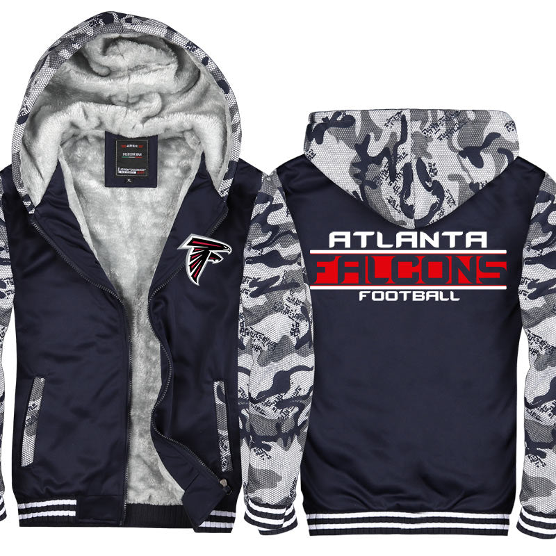 Atlanta Football Team Falcons Unisex Lined Hoodie Fleece Sweatshirt Full Zipper Hooded Thicken Jacket