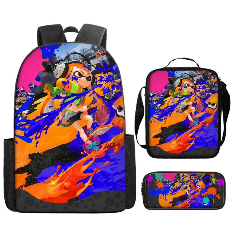 Splatoon Full Printed Backpack Schoolbag Travel Notebook Bag Lunch Bag Pencil Bag for Kids Students 3PCS