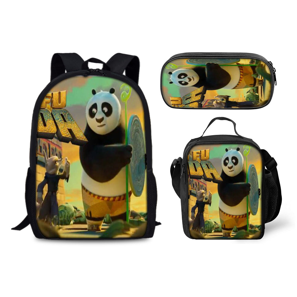 Kung Fu Panda Backpack Schoolbag Lunch Bag Pencil Bag for Kids Students 3PCS