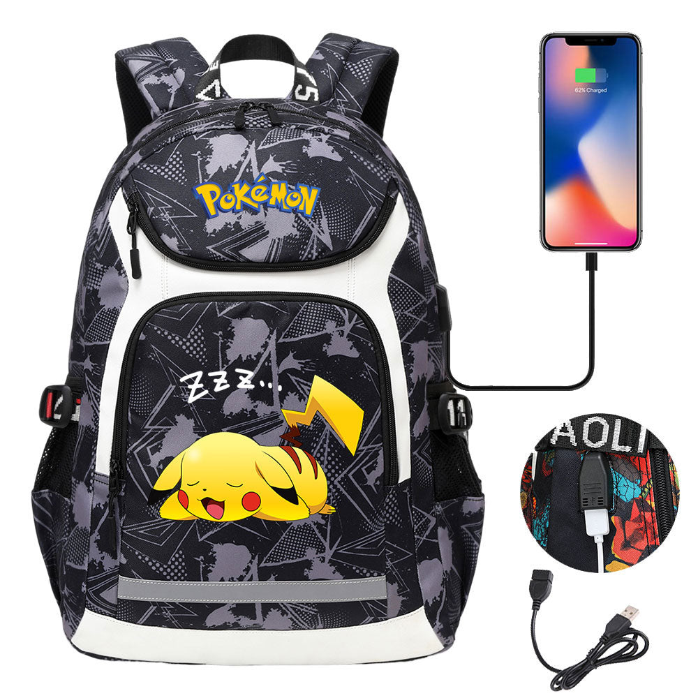 Pikachu USB Charging Backpack School Notebook Travel Bags