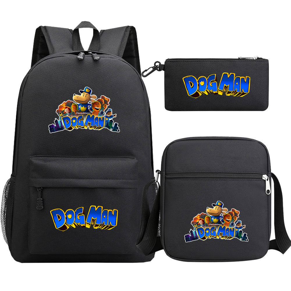 Dog Man Printed Schoolbag Backpack Shoulder Bag Pencil Bag 3pcs set for Kids Students