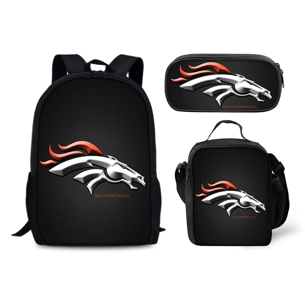 Denver Broncos Football Team Backpack Schoolbag Lunch Bag Pencil Bag for Kids Students 3PCS