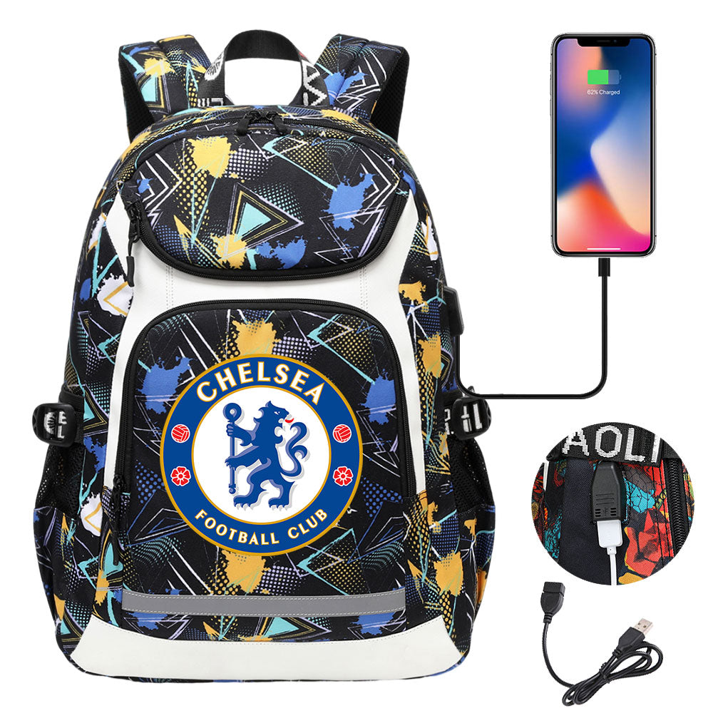 Chelsea Football Club USB Charging Backpack School Notebook Travel Bags