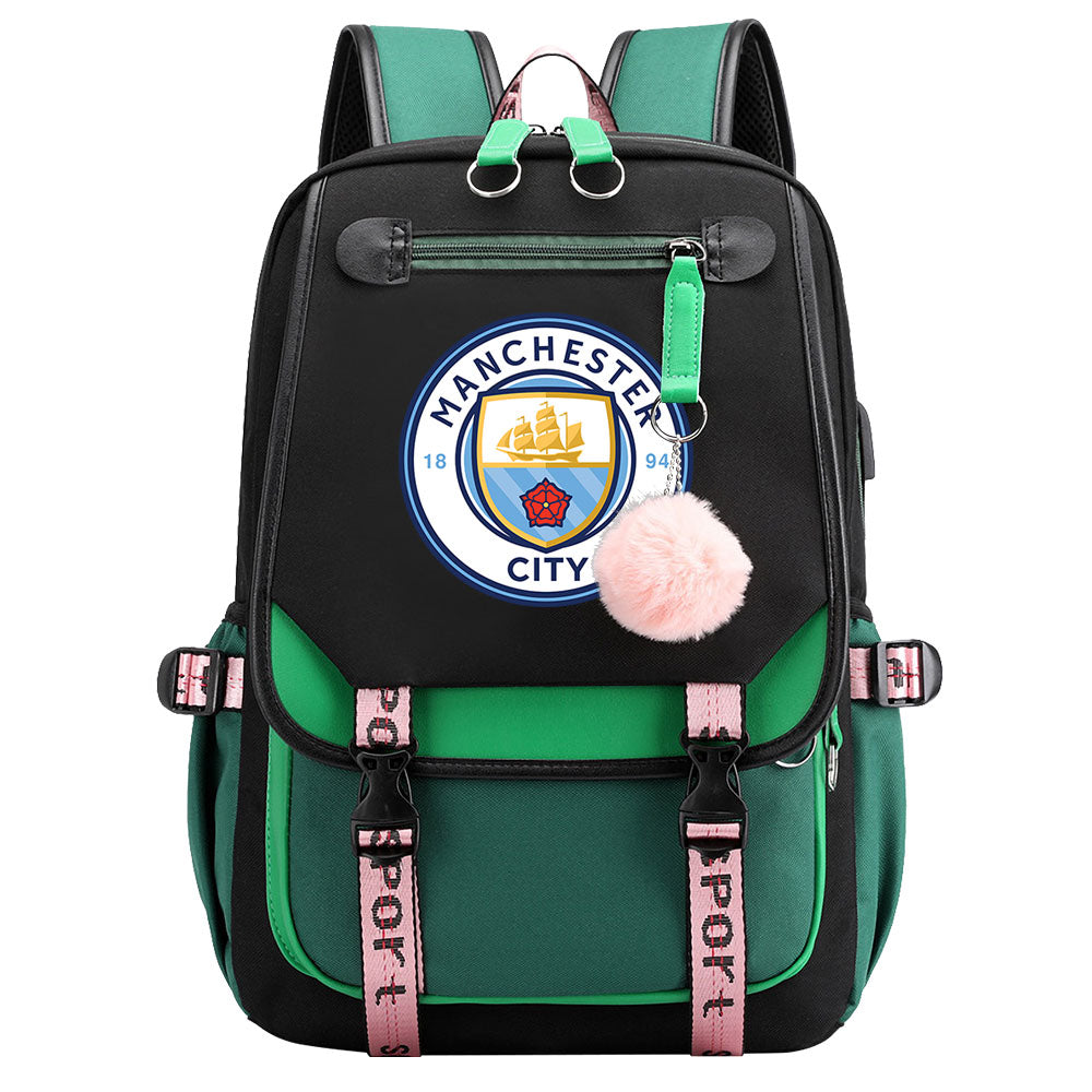 Manchester City Football Club Waterproof Backpack School Notebook Travel Bags USB Charging