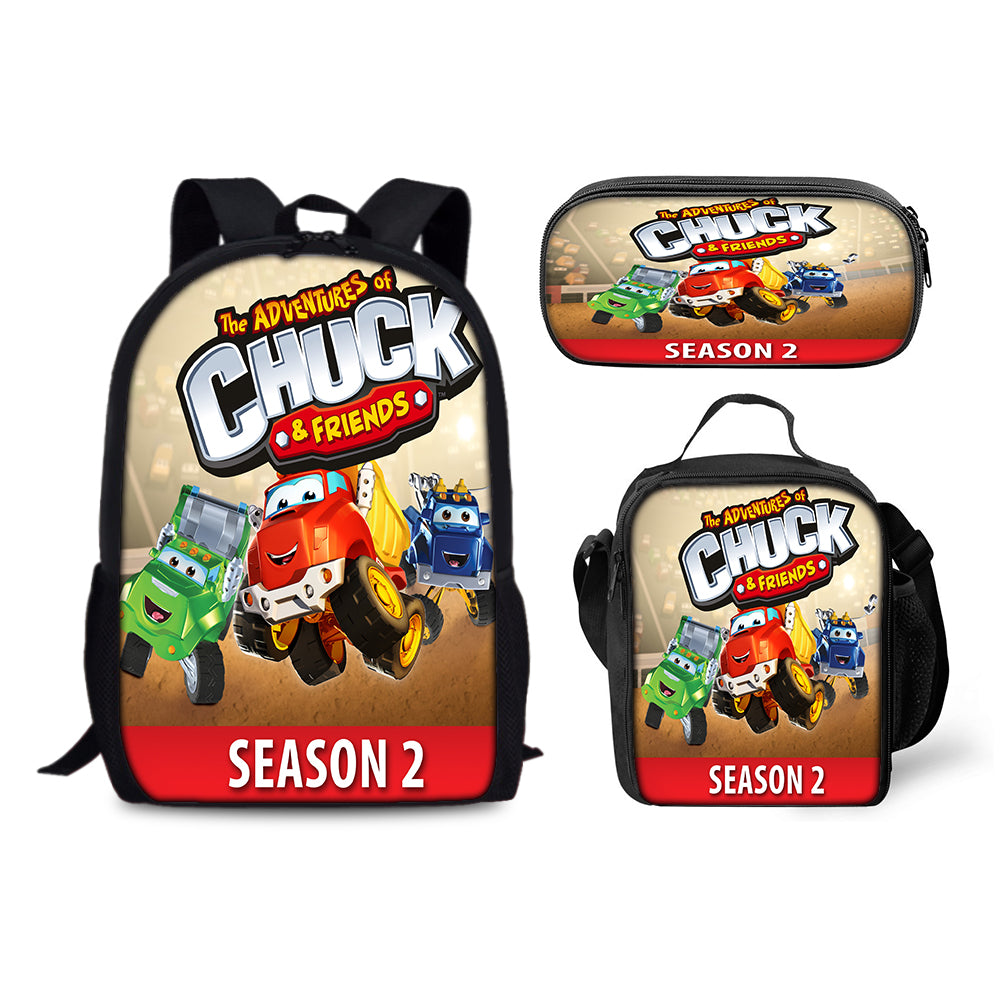 The Adventures of Chuck and Friends Backpack Schoolbag Lunch Bag Pencil Bag for Kids Students 3PCS