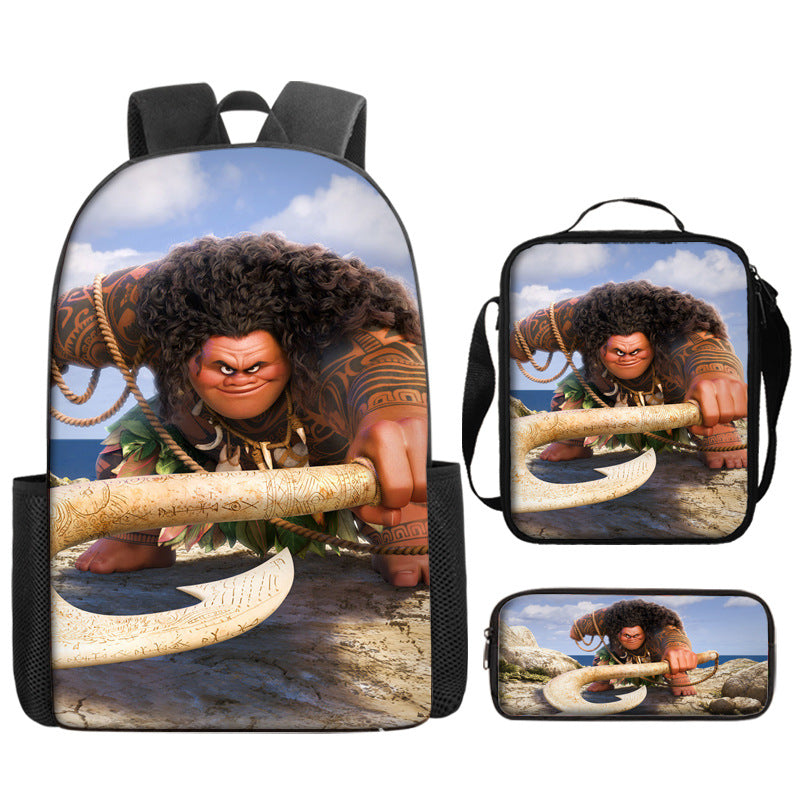 Moana Full Printed Backpack Schoolbag Travel Notebook Bag Lunch Bag Pencil Bag for Kids Students 3PCS