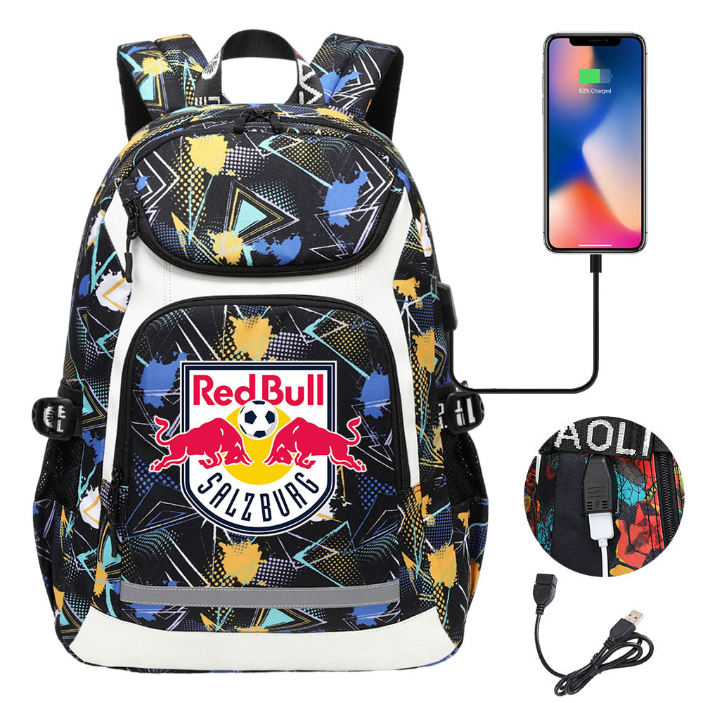 Salzburg Football Club USB Charging Backpack School Notebook Travel Bags