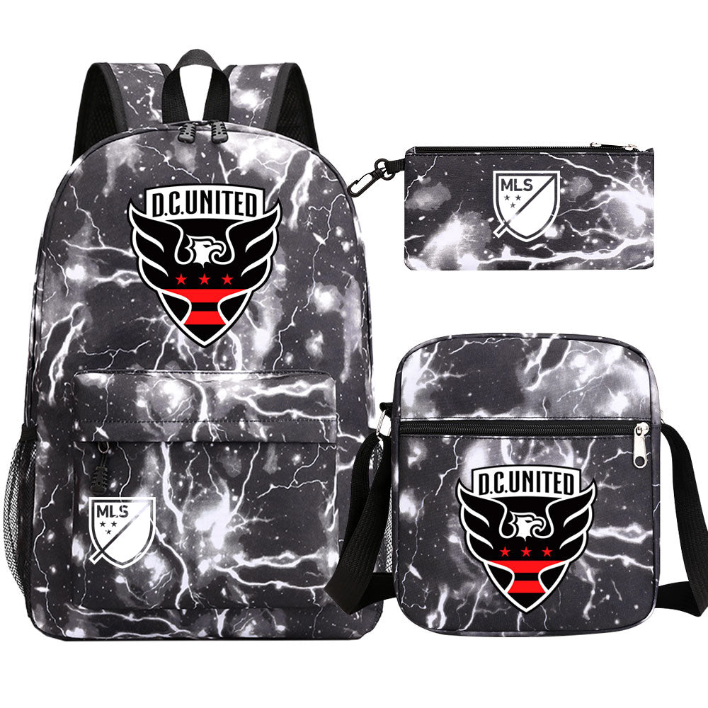 DC United Soccer 3D Printed Schoolbag Backpack Shoulder Bag Pencil Bag 3pcs set for Kids Students