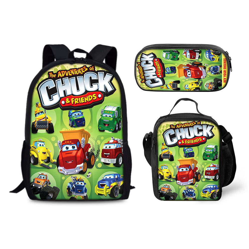 The Adventures of Chuck and Friends Backpack Schoolbag Lunch Bag Pencil Bag for Kids Students 3PCS
