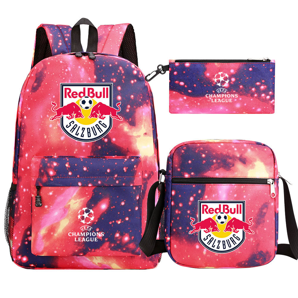 Salzburg Football Club Schoolbag Backpack Shoulder Bag Pencil Bag 3pcs set for Kids Students
