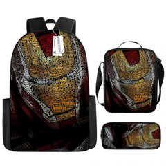 Iron Man Full Printed Backpack Schoolbag Travel Notebook Bag Lunch Bag Pencil Bag for Kids Students 3PCS