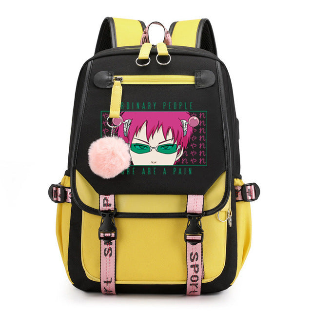 The Disastrous Life Of Saiki Waterproof Backpack School Notebook Travel Bags USB Charging