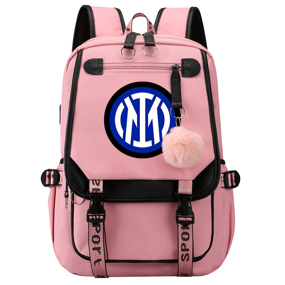 Internazionale Milano Football Club Waterproof Backpack School Notebook Travel Bags USB Charging