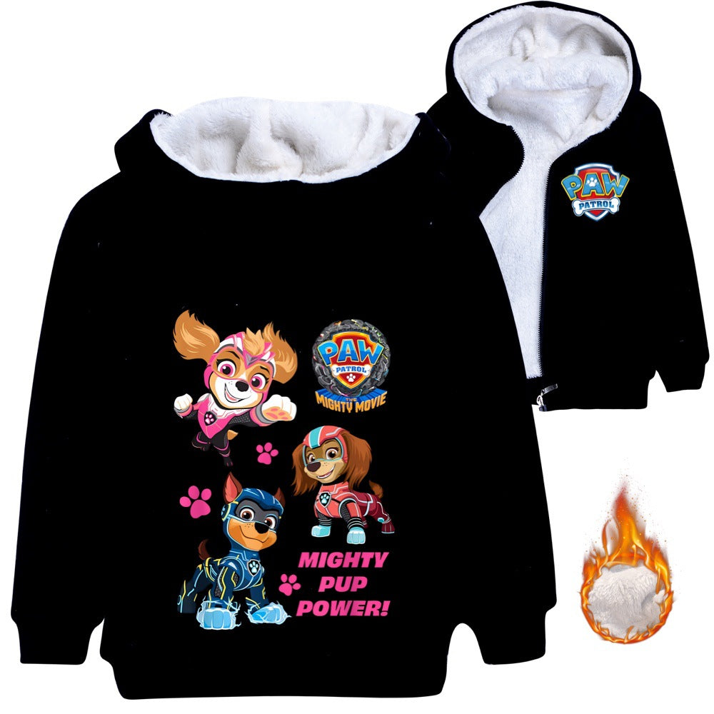 Paw Patrol Mighty Pups Sherpa Lined Hoodie Fleece Sweatshirt Full Zip Hooded Jacket for Kids