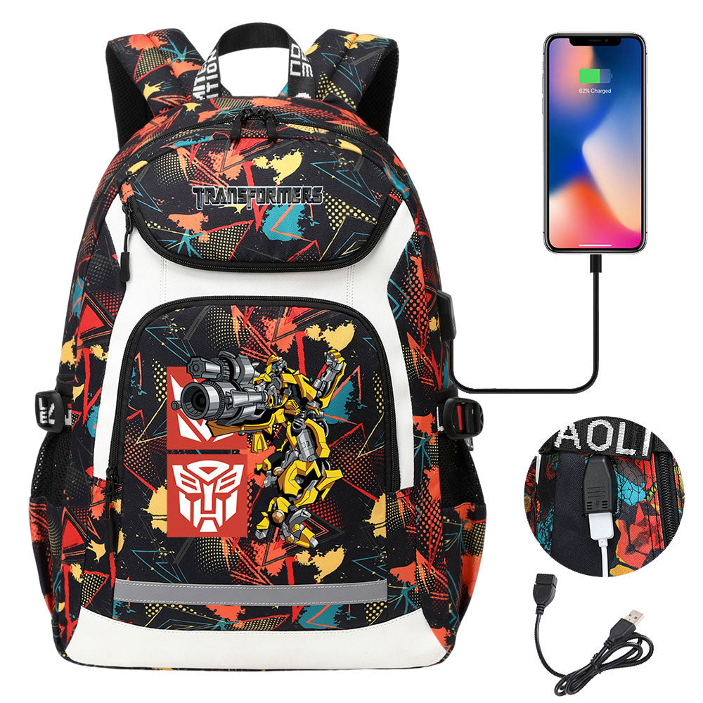 Transformers USB Charging Backpack School Notebook Travel Bags