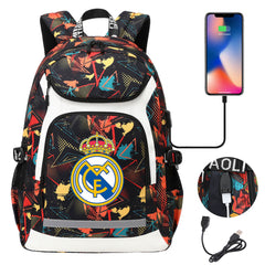 Real Madrid Football Club USB Charging Backpack School Notebook Travel Bags