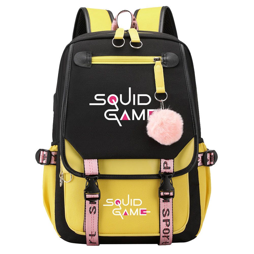 Squid Game Waterproof Backpack School Notebook Travel Bags USB Charging