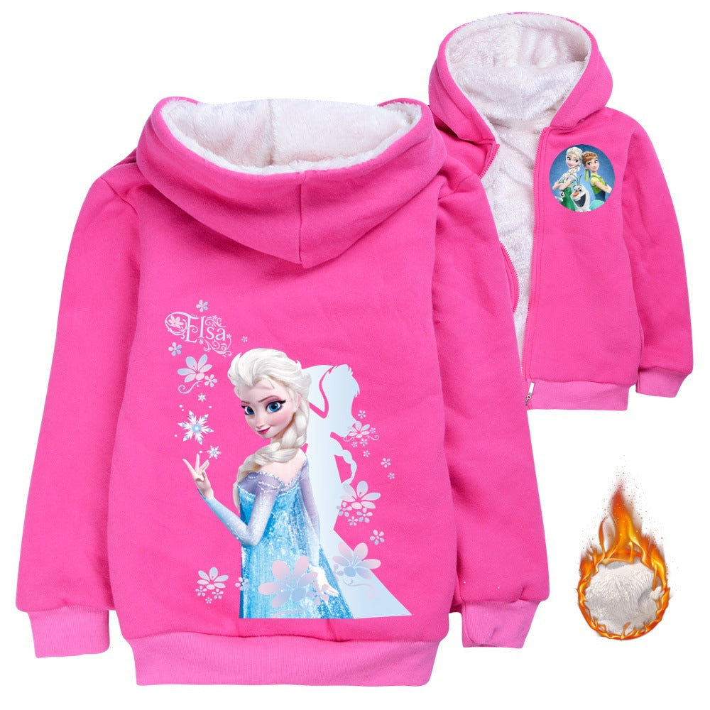 Frozen Elsa Princess Sherpa Lined Hoodie Fleece Sweatshirt Full Zip Hooded Jacket for Kids