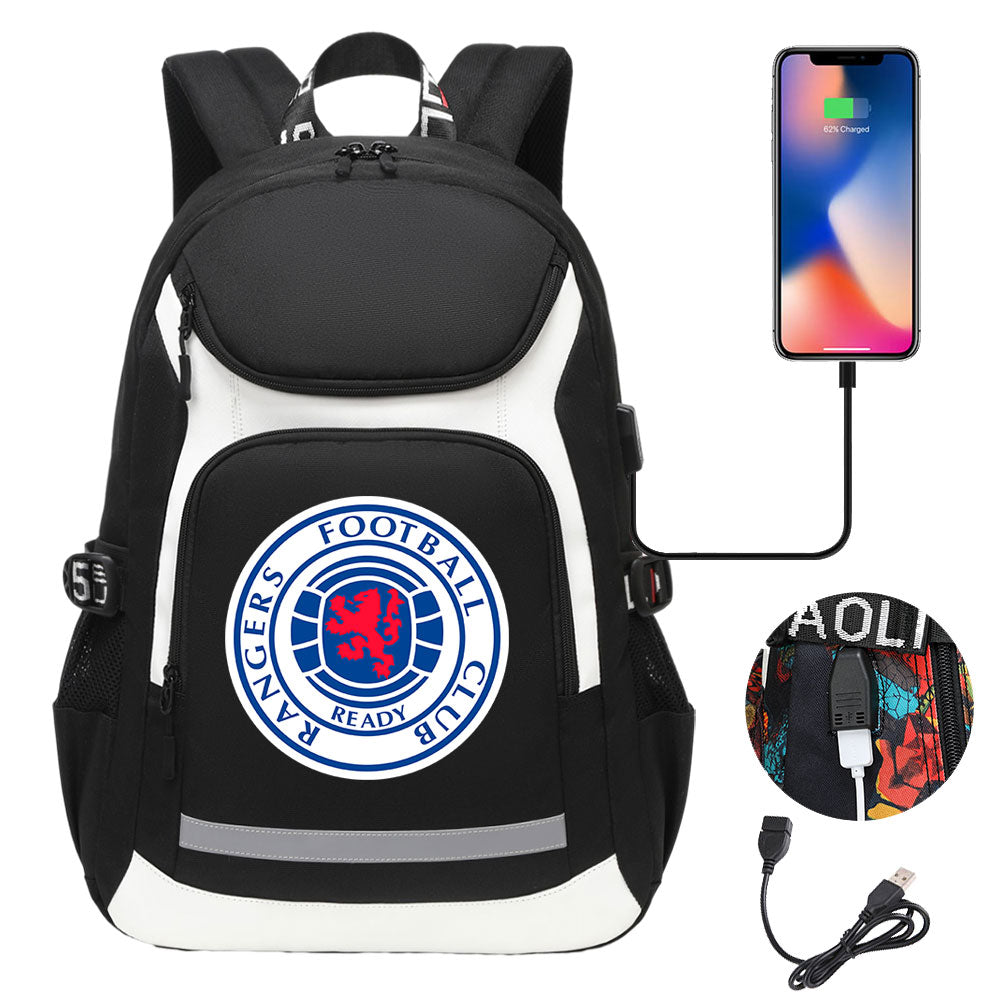 Rangers Football Club USB Charging Backpack School Notebook Travel Bags