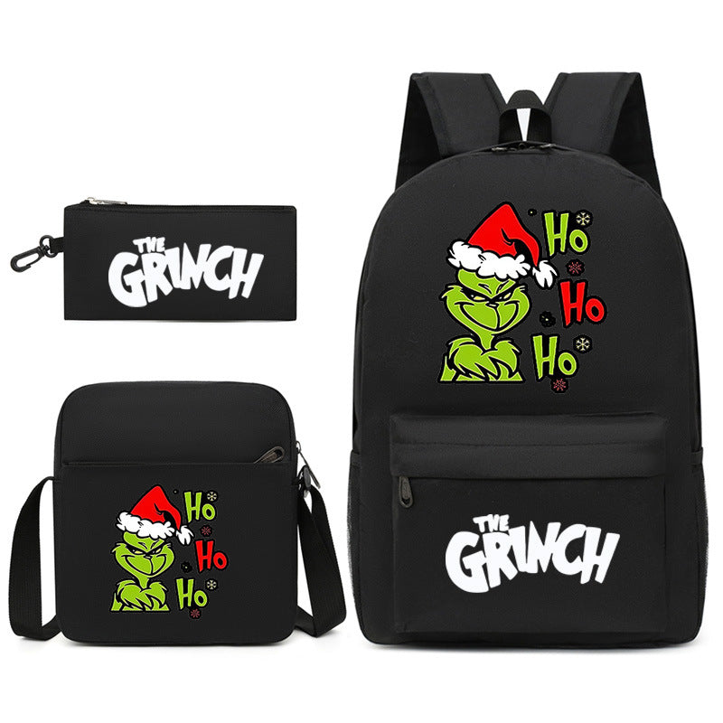 The Grinch Printed Schoolbag Backpack Shoulder Bag Pencil Bag 3pcs set for Kids Students