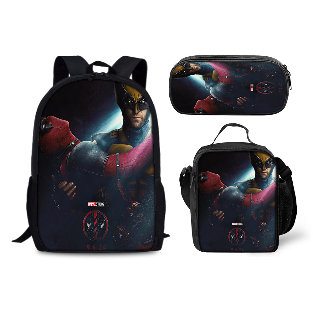 Deadpool and Wolverine Backpack Schoolbag Lunch Bag Pencil Bag for Kids Students 3PCS