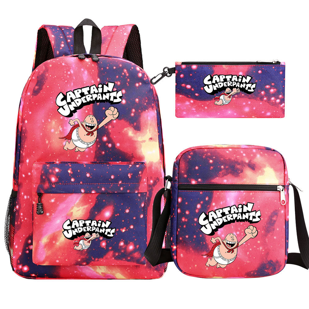 Captain Underpants Printed Schoolbag Backpack Shoulder Bag Pencil Bag 3pcs set for Kids Students